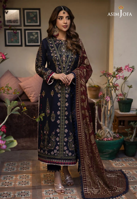 Zarq Barq By Asim Jofa Embroidered Suits Unstitched 3 Piece AJZB-22 - Eid Collection
