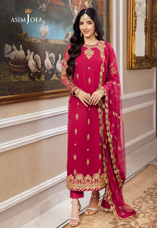 Asim Jofa Zari Sitara Embroidered Chiffon Georgette Unstitched 3 Piece Dress - AJZS 22