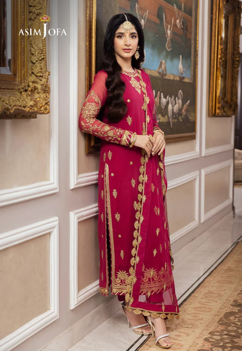 Asim Jofa Zari Sitara Embroidered Chiffon Georgette Unstitched 3 Piece Dress - AJZS 22
