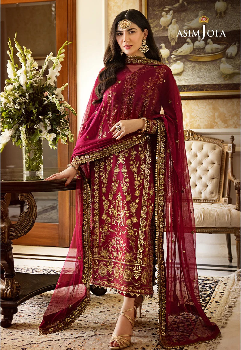 Asim Jofa Zari Sitara Embroidered Silk Lawn Unstitched 3 Piece Dress - AJZS 24