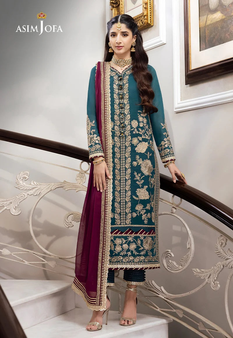 Asim Jofa Zari Sitara Embroidered Chanderi Cotton Unstitched 2 Piece Dress - AJZS 27