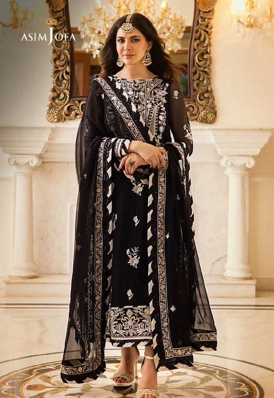 Asim Jofa Zari Sitara Embroidered Chiffon Unstitched 3 Piece Dress - AJZS 02