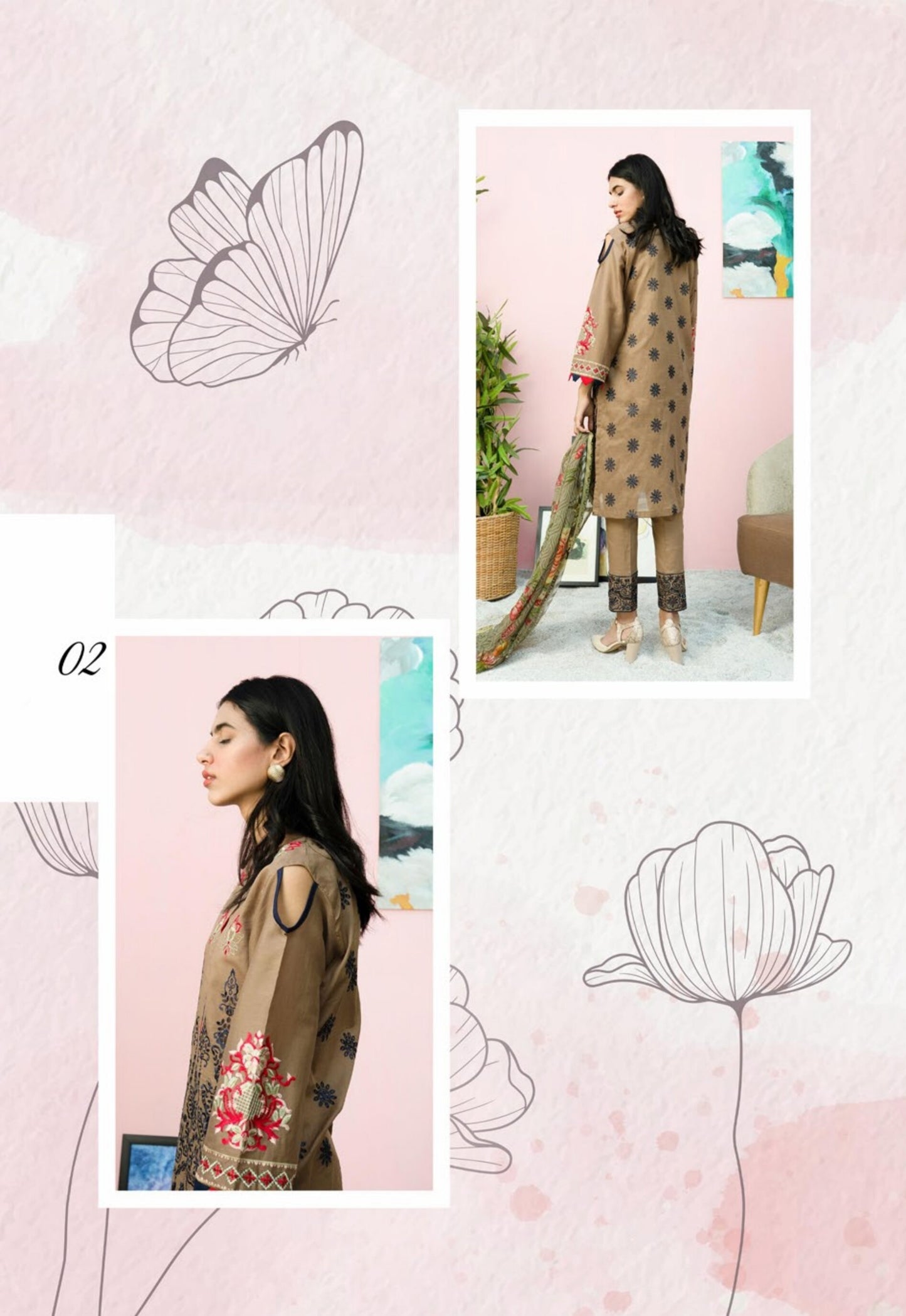Blossom by Riaz Art Embroidered Slub Lawn 3pc Unstitched Dress - 02