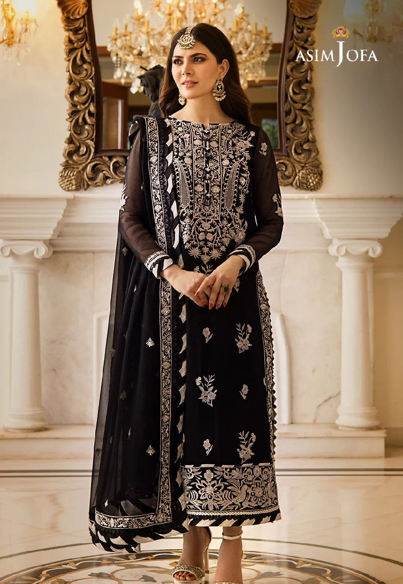 Asim Jofa Zari Sitara Embroidered Chiffon Unstitched 3 Piece Dress - AJZS 02