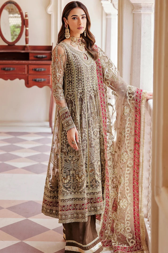 Emaan Adeel Net Embroidered 3 piece Unstitched Dress - LX 02