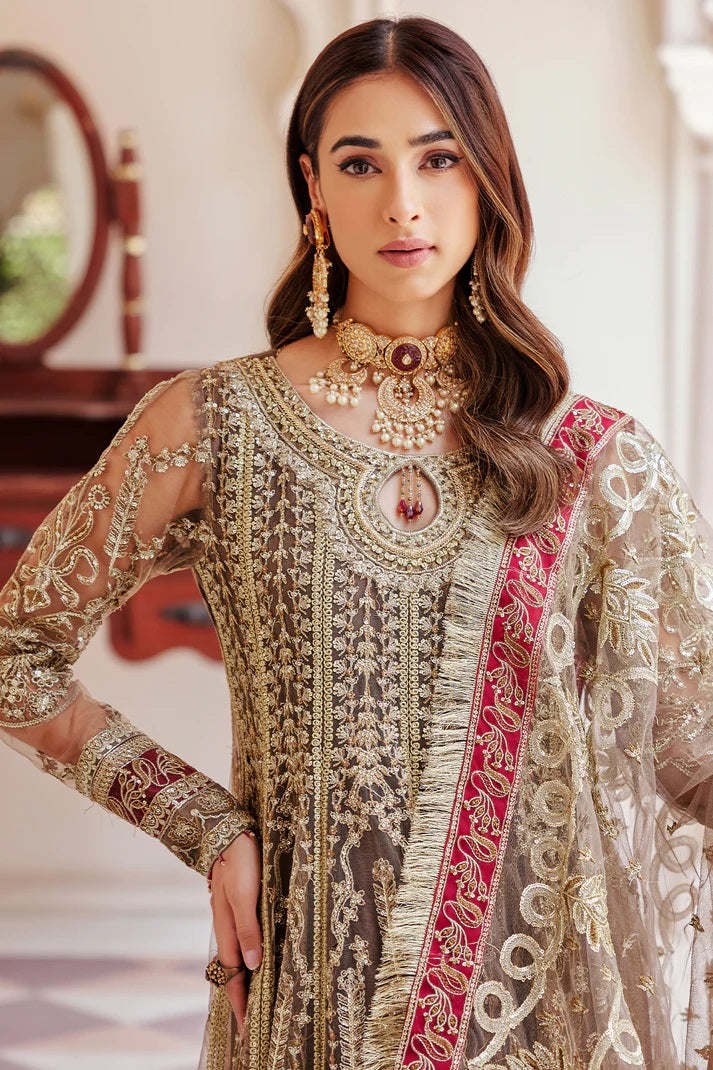 Emaan Adeel Net Embroidered 3 piece Unstitched Dress - LX 02