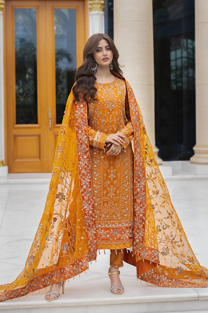 Ishq Aatish by Emaan Adeel Embroidered Chiffon Suits Unstitched 3 Piece EA23IA-02 Roohi - Luxury Collection