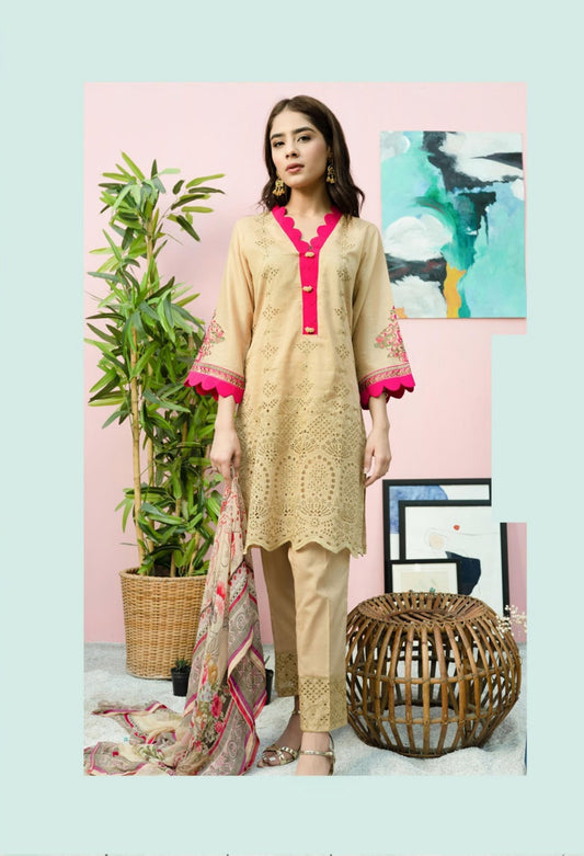 Blossom by Riaz Art Embroidered Slub Lawn 3pc Unstitched Dress - 03