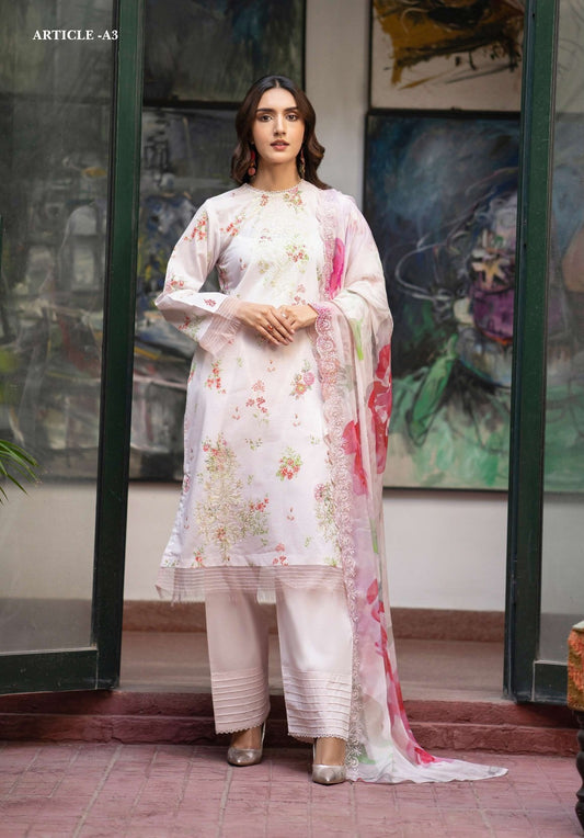 Mishaal by Gulljee Embroidered Lawn 3 piece Unstitched Dress - GJM11 - A03 - Summer Collection