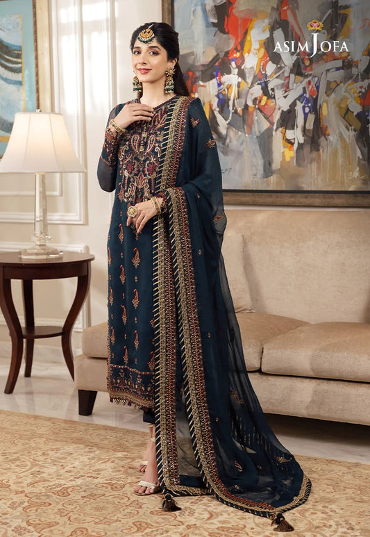 Asim Jofa Zari Sitara Embroidered Chiffon Unstitched 3 Piece Dress - AJZS 03