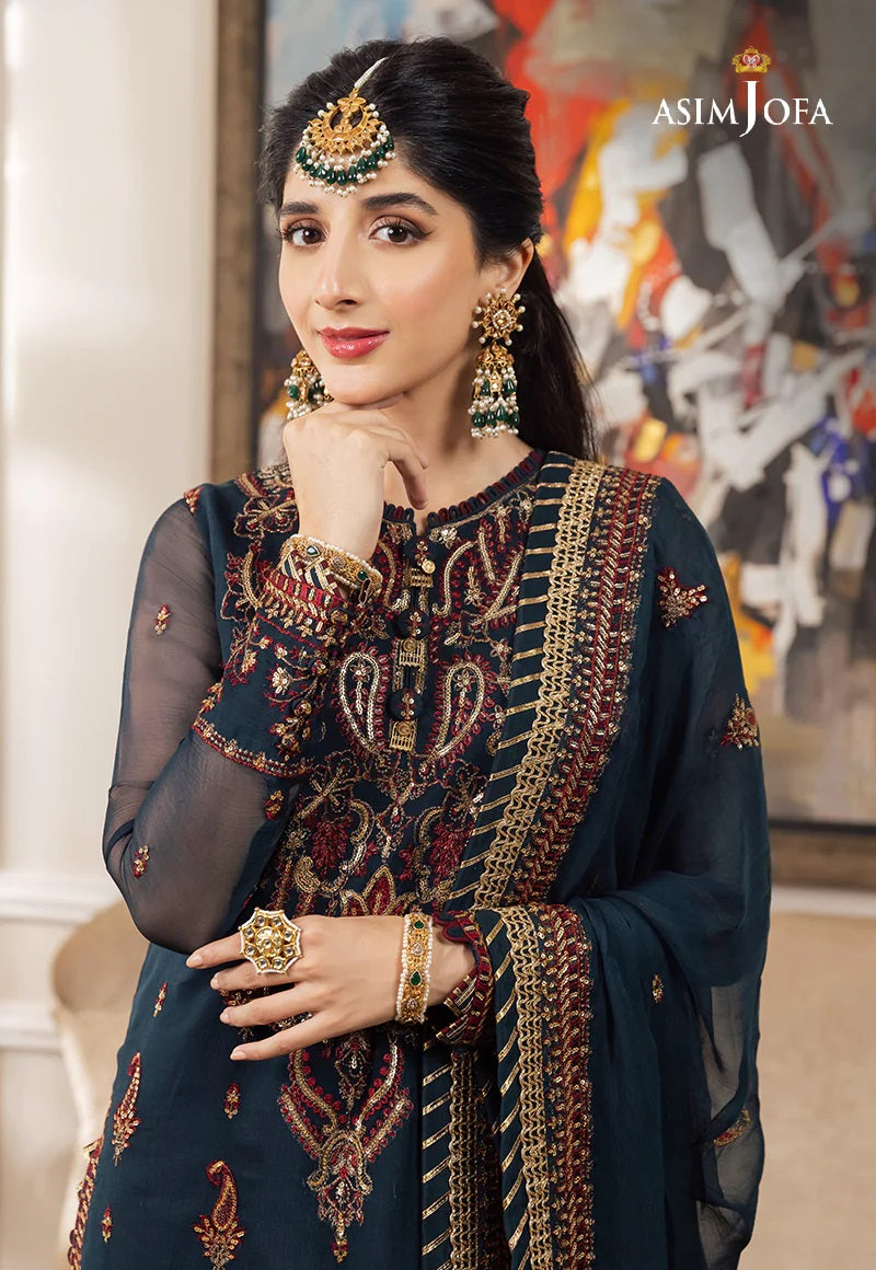 Asim Jofa Zari Sitara Embroidered Chiffon Unstitched 3 Piece Dress - AJZS 03
