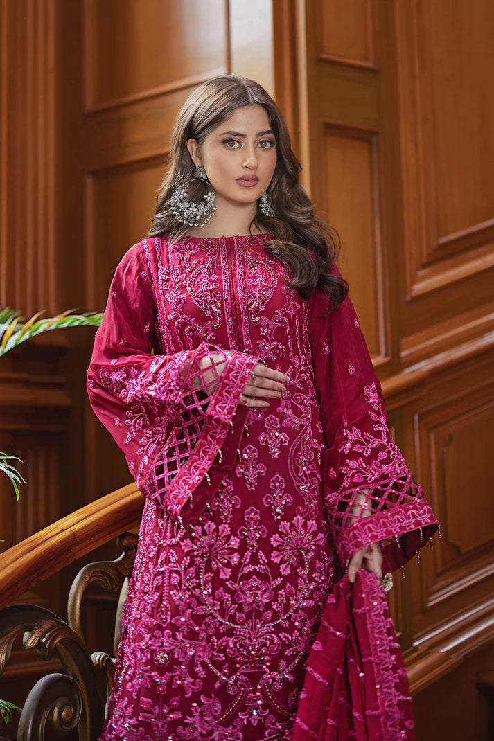 Ishq Aatish by Emaan Adeel Embroidered Chiffon Suits Unstitched 3 Piece EA23IA-03 Maisha - Luxury Collection