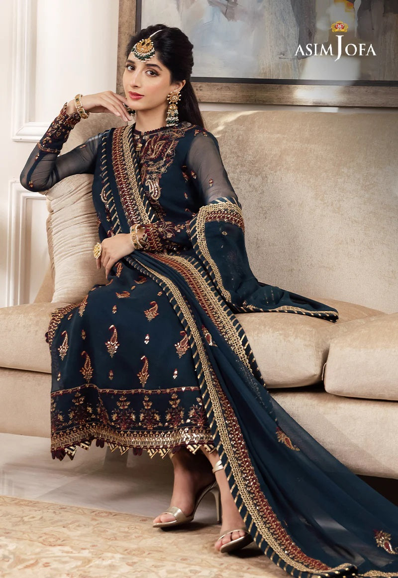 Asim Jofa Zari Sitara Embroidered Chiffon Unstitched 3 Piece Dress - AJZS 03