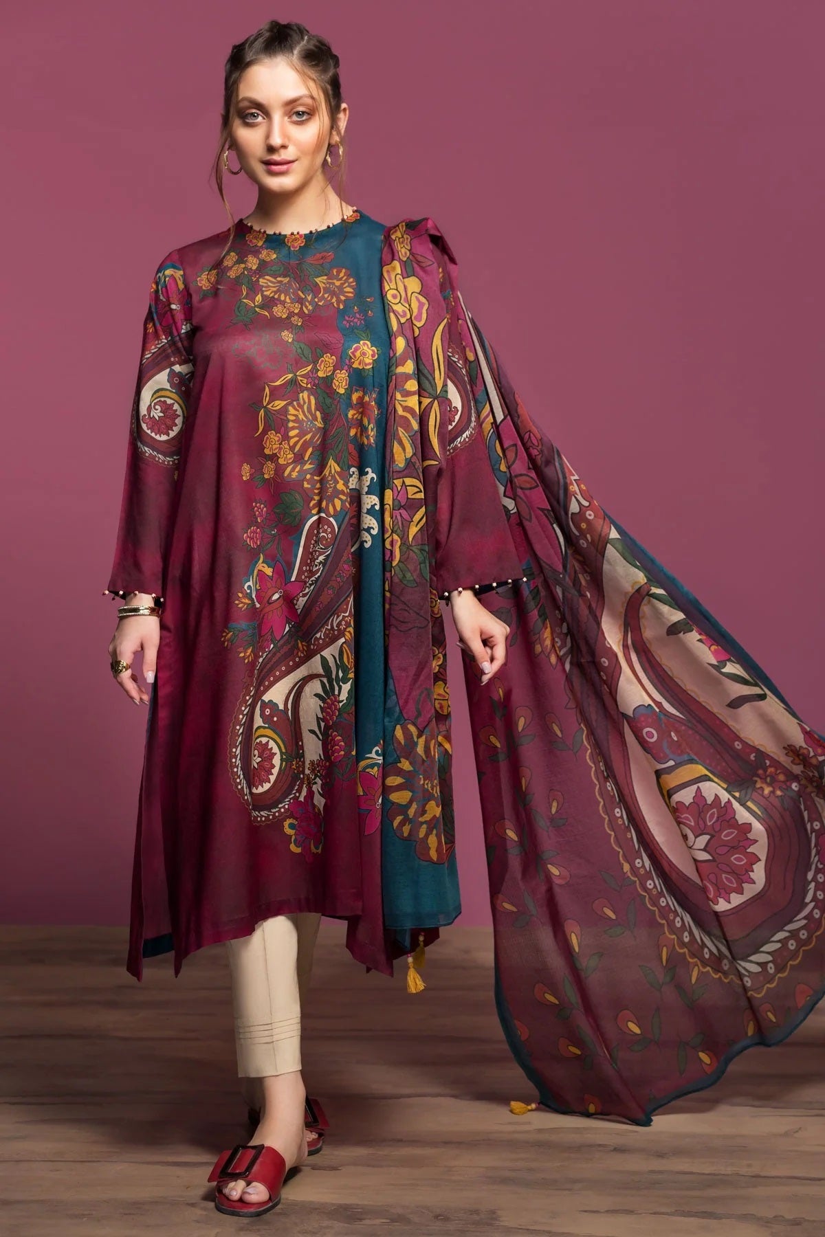 Nishat Printed Lawn 3 Piece Unstitched Dress - 42001015-R