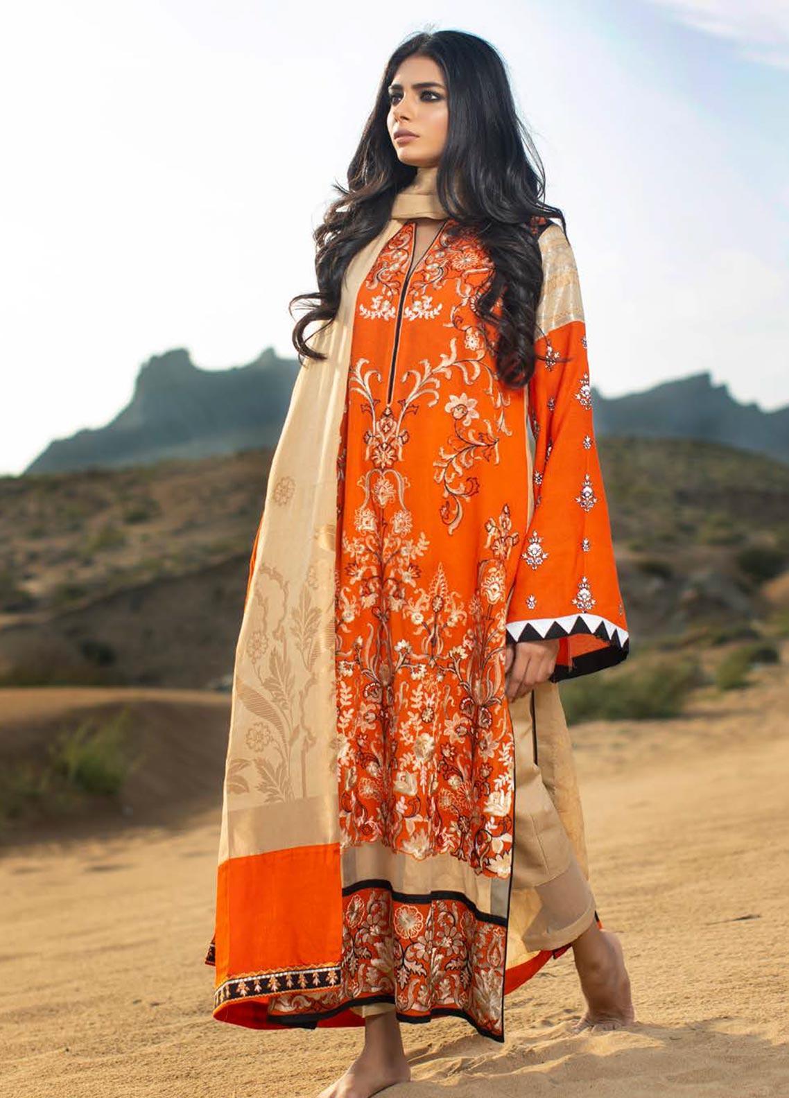 Zunuj Embroidered Cotton Net Unstitched 3 Piece Suit ZKCN - 04