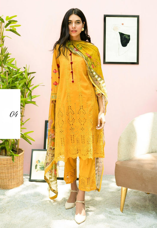 Blossom by Riaz Art Embroidered Slub Lawn 3pc Unstitched Dress - 04