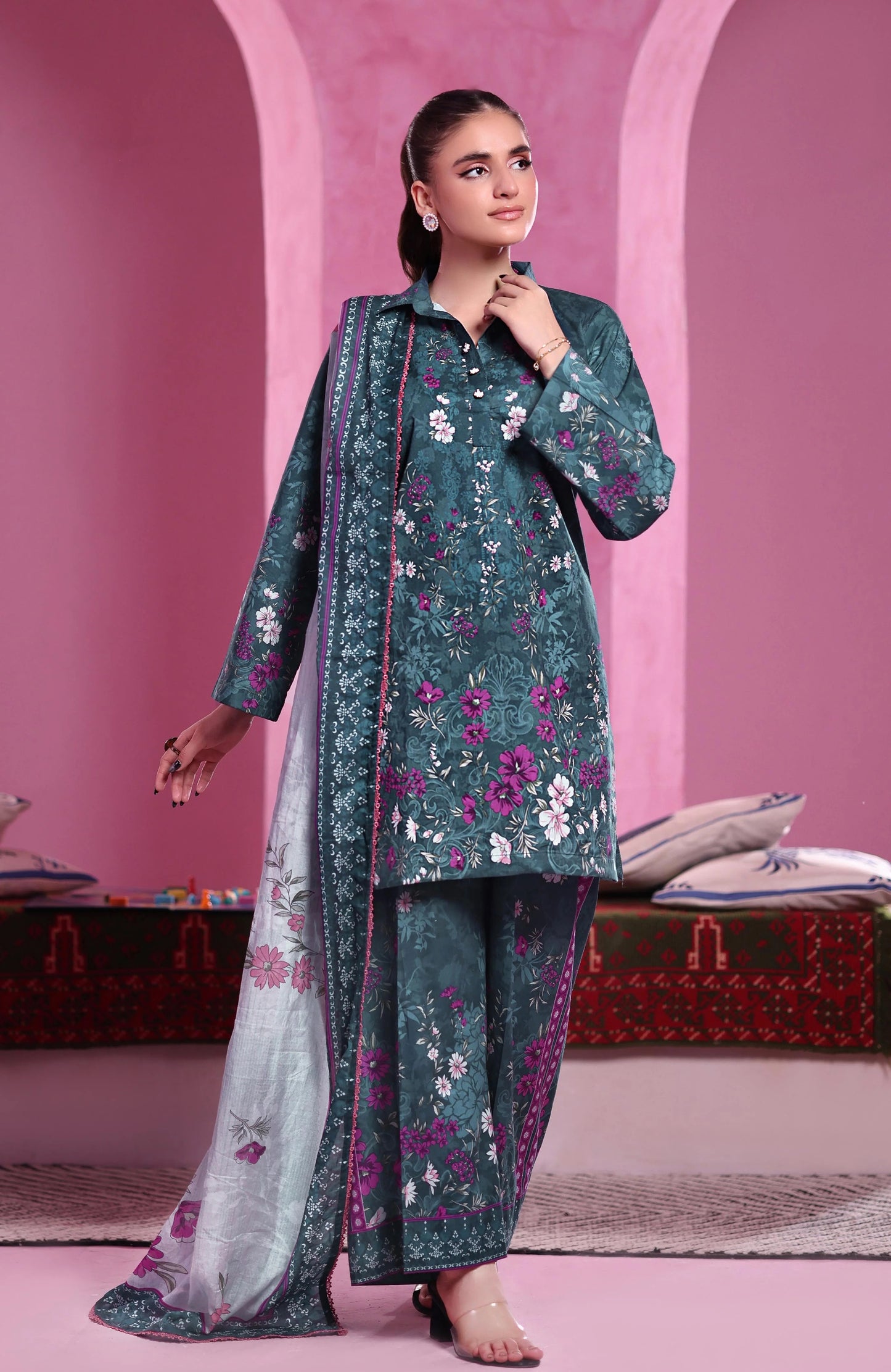 Coco Cords by Alzohaib Printed Cambric 3pc Dress Unstitched - CCC2-2504