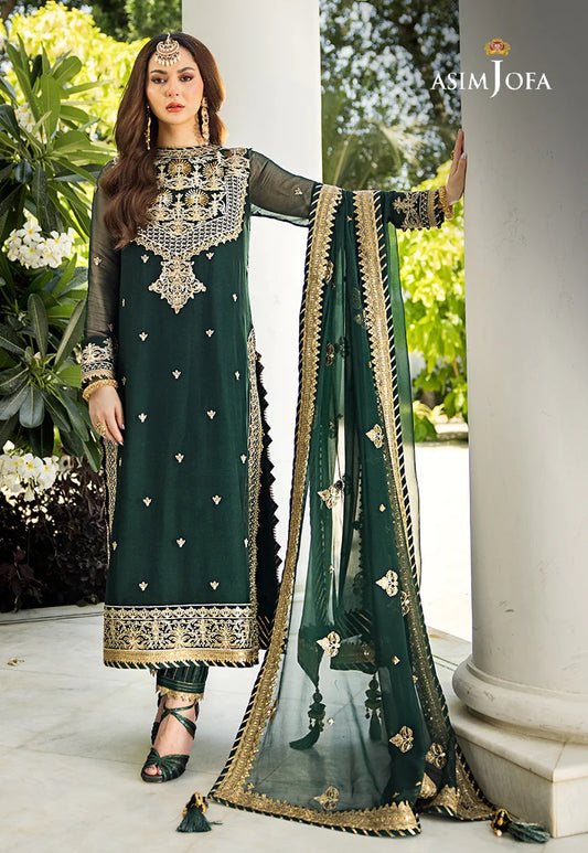 Asim Jofa Zari Sitara Embroidered Chiffon Unstitched 3 Piece Dress - AJZS 04