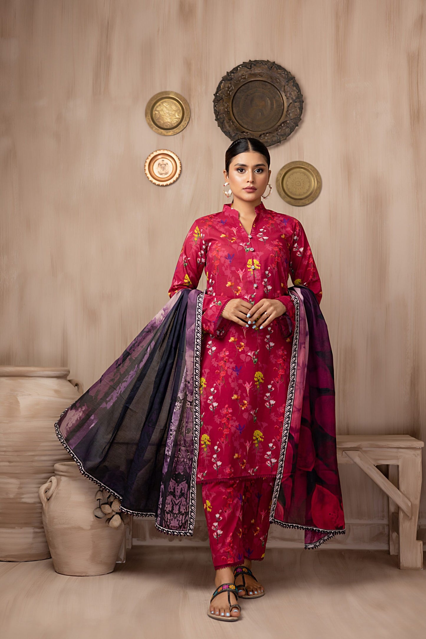 Identic Separate Mid Summer Printed Cotton 3 Piece Unstitched - ISMSC3 - 04
