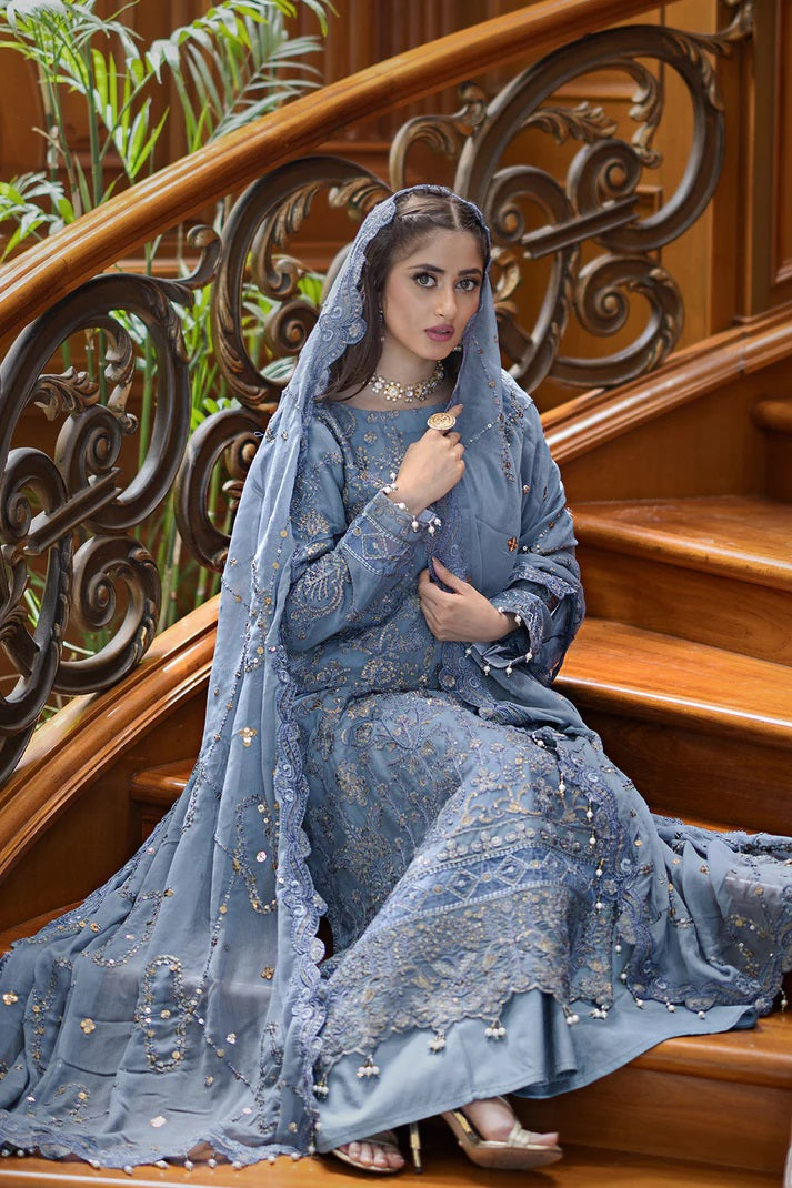 Ishq Aatish by Emaan Adeel Embroidered Chiffon Suits Unstitched 3 Piece EA23IA-04 Rumeysa - Luxury Collection