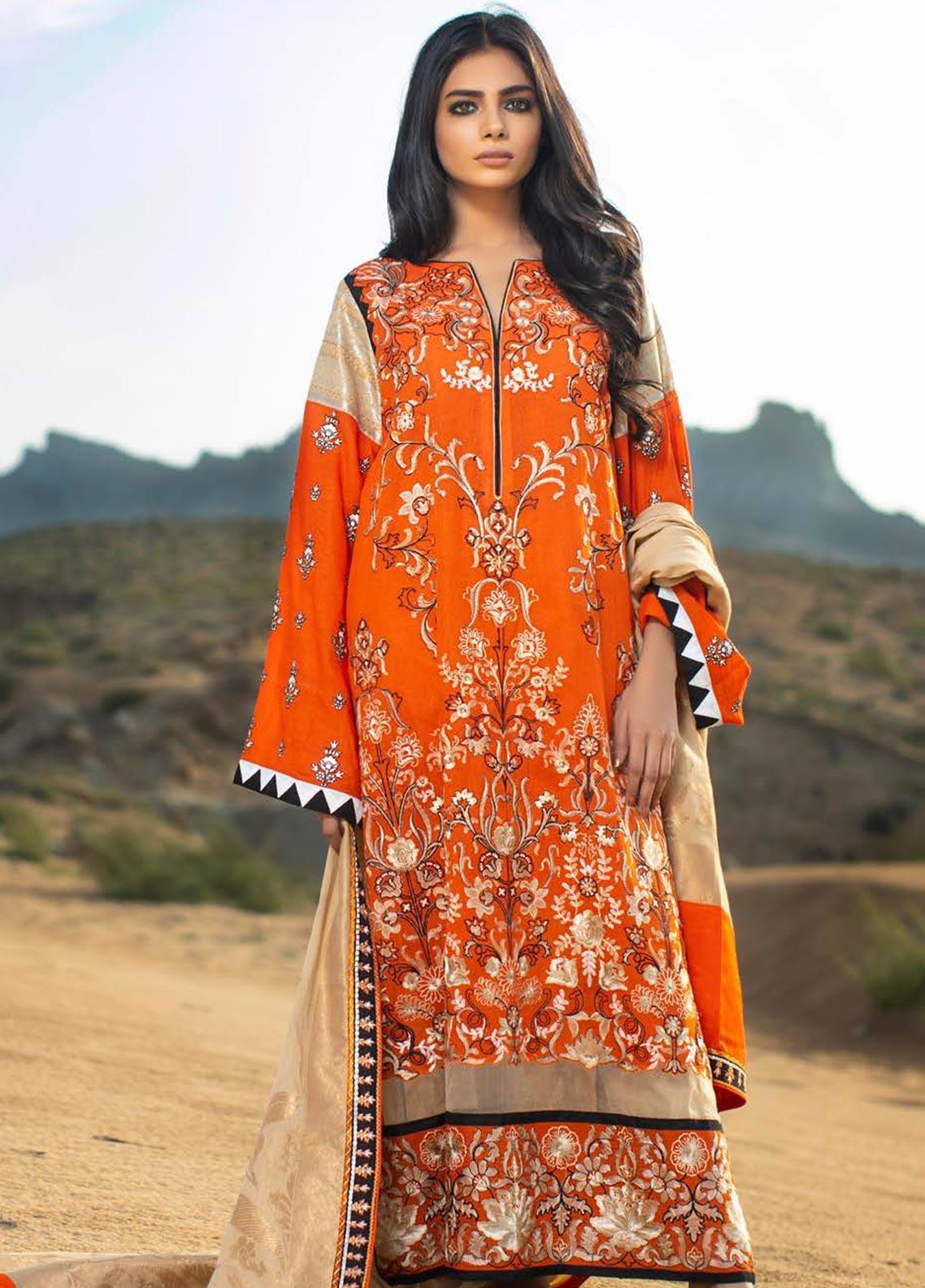 Zunuj Embroidered Cotton Net Unstitched 3 Piece Suit ZKCN - 04