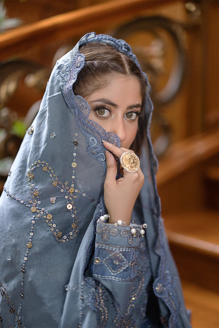 Ishq Aatish by Emaan Adeel Embroidered Chiffon Suits Unstitched 3 Piece EA23IA-04 Rumeysa - Luxury Collection