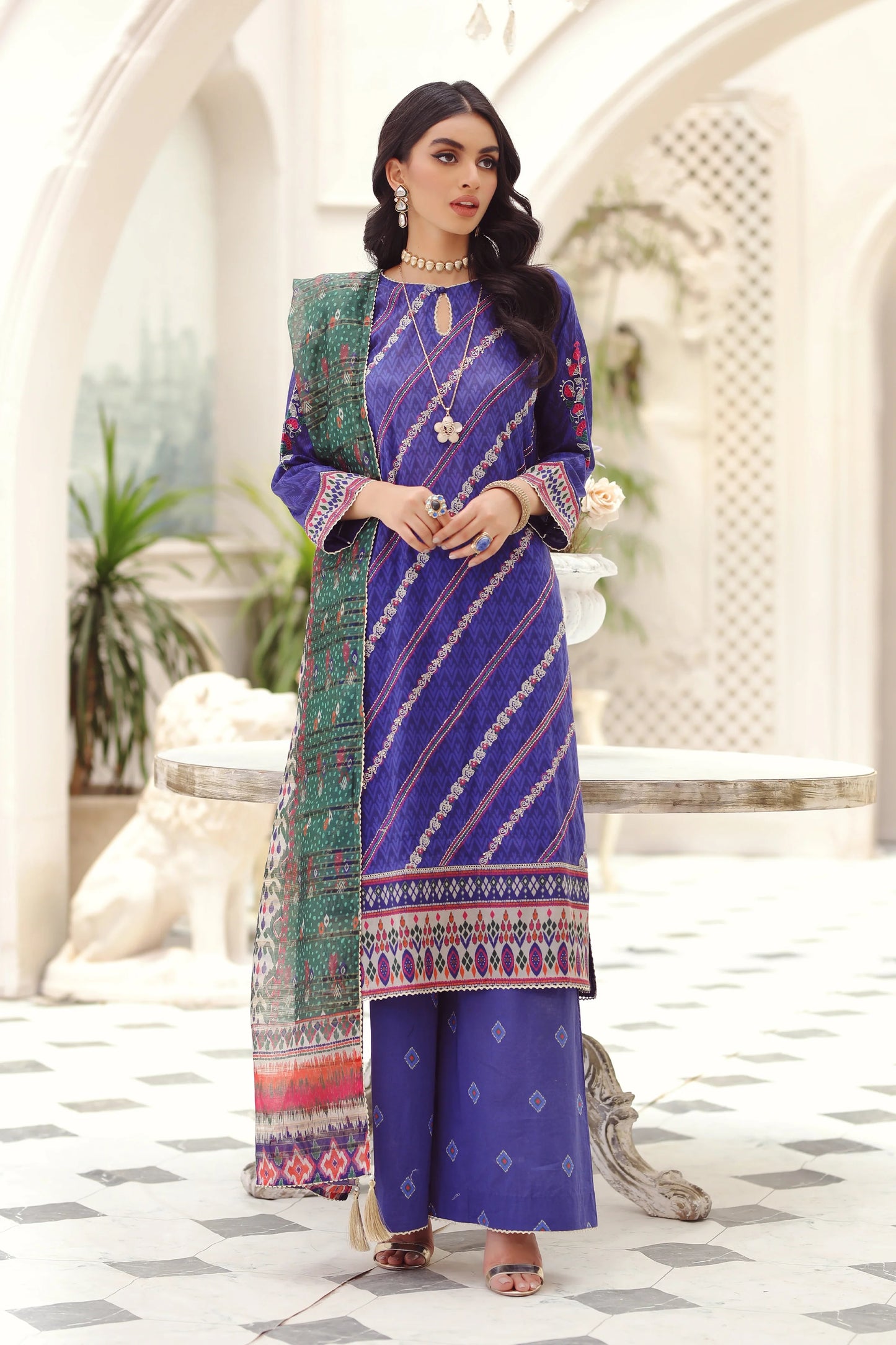LSM Embroidered Lawn Suits Unstitched 3 Piece LSM SG-5013 - Summer Collection
