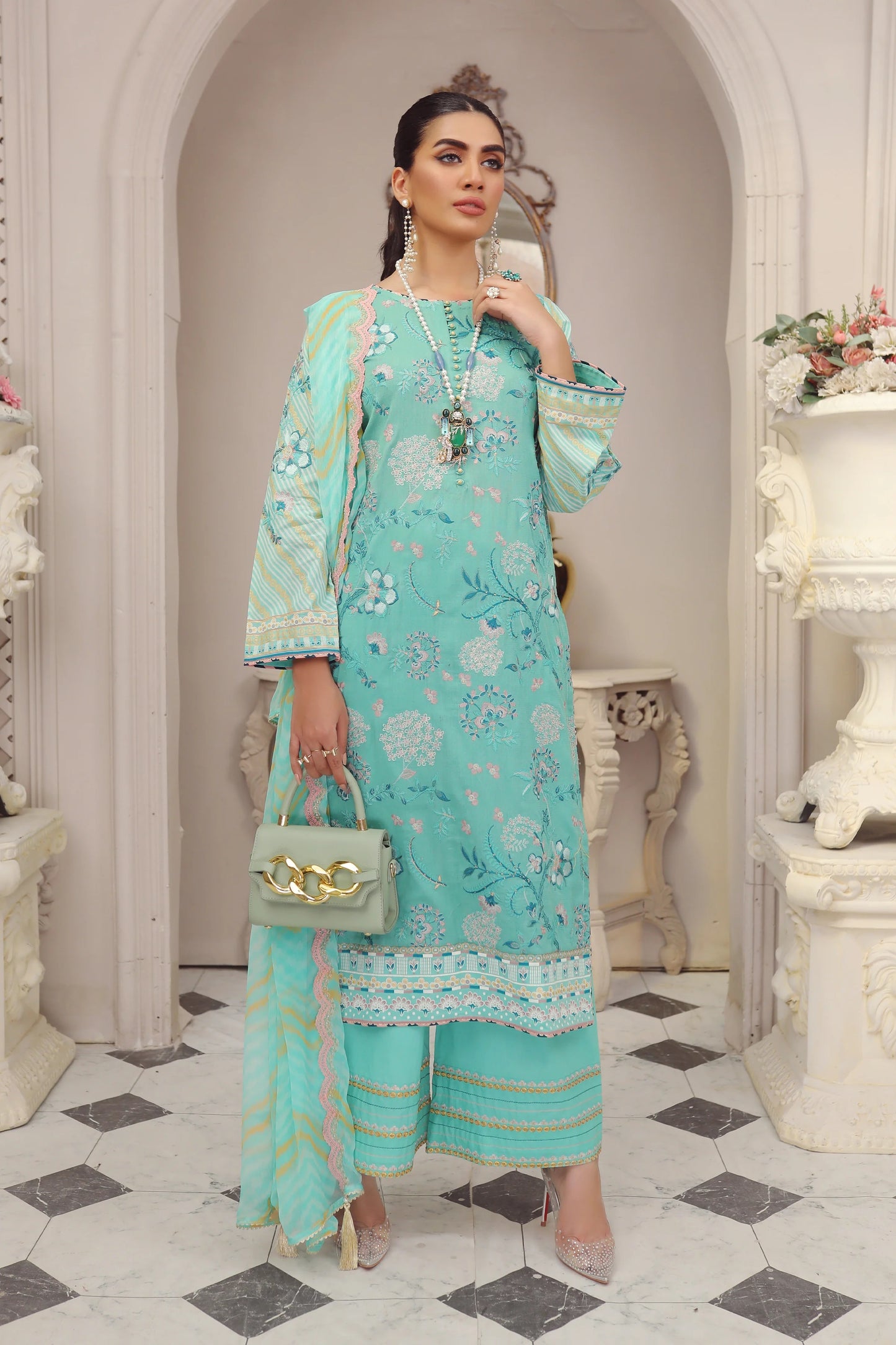 LSM Embroidered Lawn Suits Unstitched 3 Piece LSM SG-5018 - Summer Collection