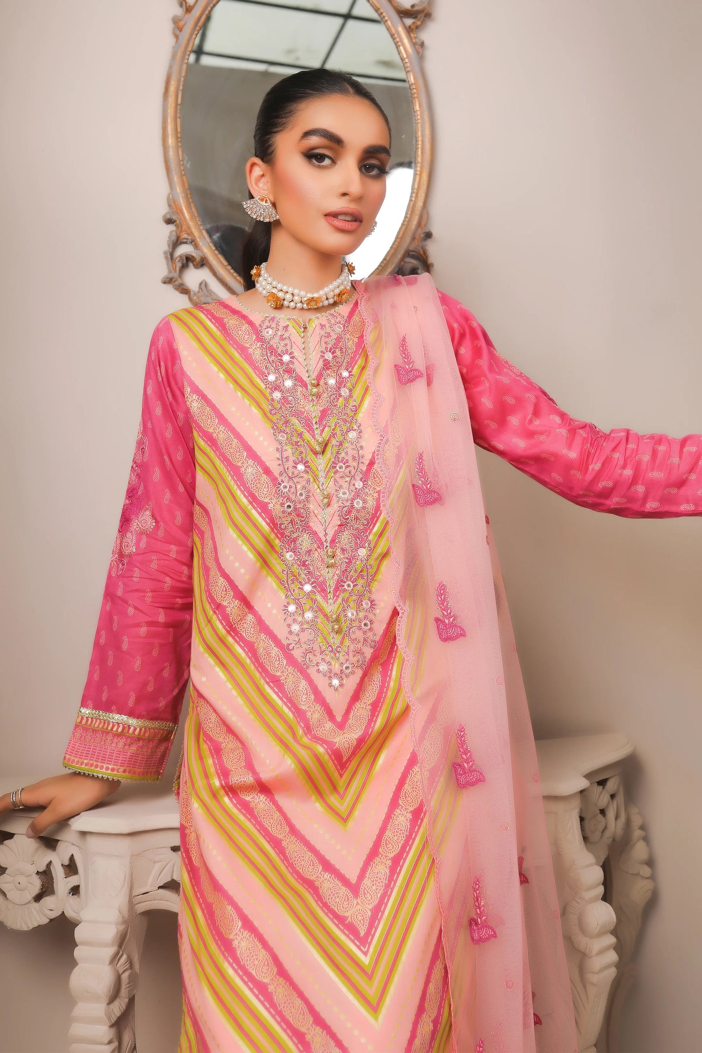 LSM Embroidered Lawn Suits Unstitched 3 Piece LSM SG-5019 - Summer Collection