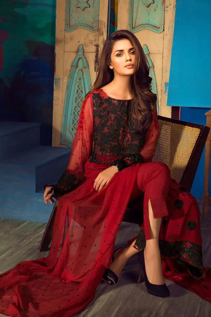 Gul Ahmed Embroidered Chiffon Unstitched 3 Piece Suit – EA-58 Eid Collection