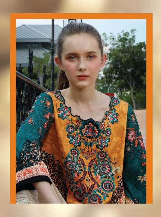 LSM - Lakhani Embroidered Cotton Satin 01 Piece Unstitched Kurti - 6605