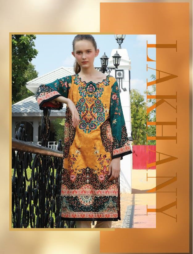LSM - Lakhani Embroidered Cotton Satin 01 Piece Unstitched Kurti - 6605