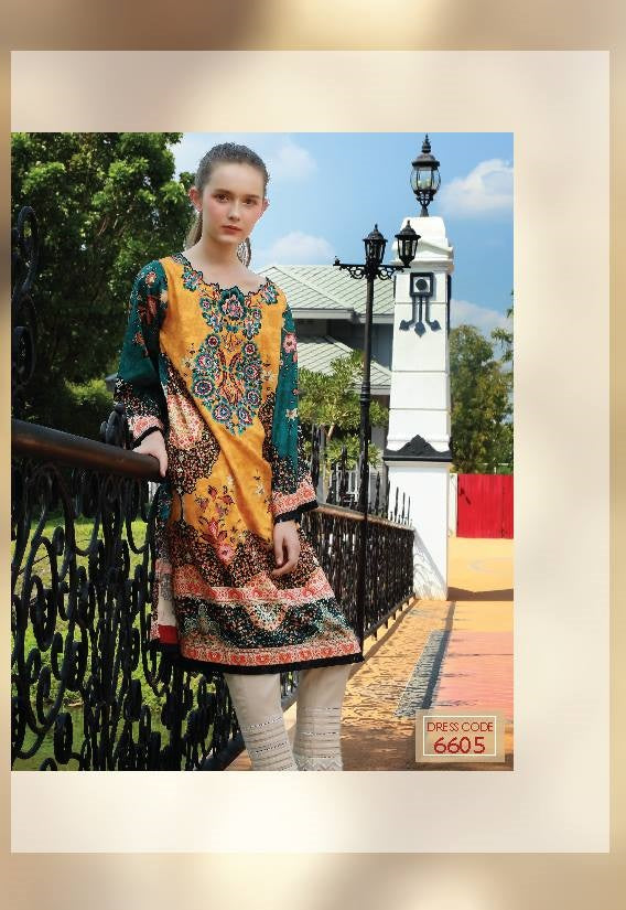 LSM - Lakhani Embroidered Cotton Satin 01 Piece Unstitched Kurti - 6605