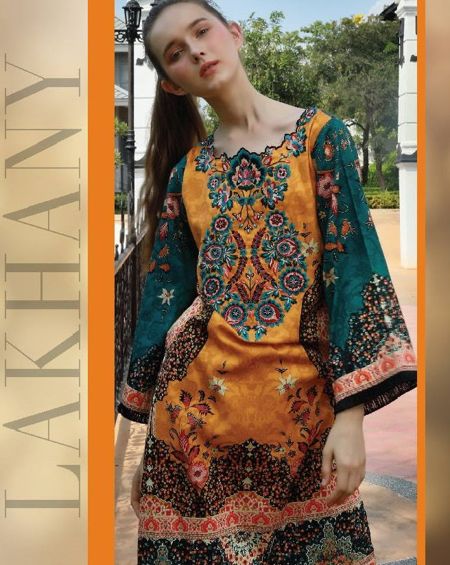 LSM - Lakhani Embroidered Cotton Satin 01 Piece Unstitched Kurti - 6605