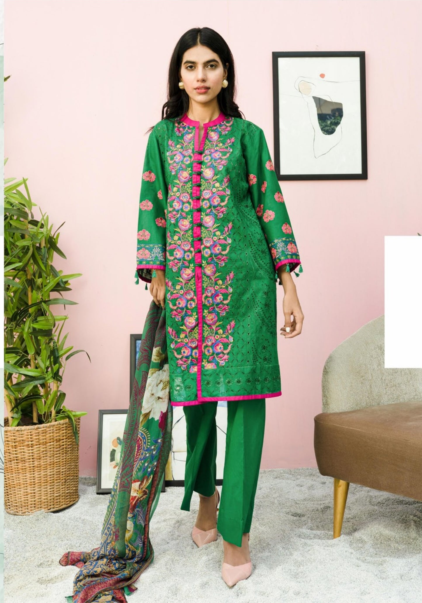 Blossom by Riaz Art Embroidered Slub Lawn 3pc Unstitched Dress - 06