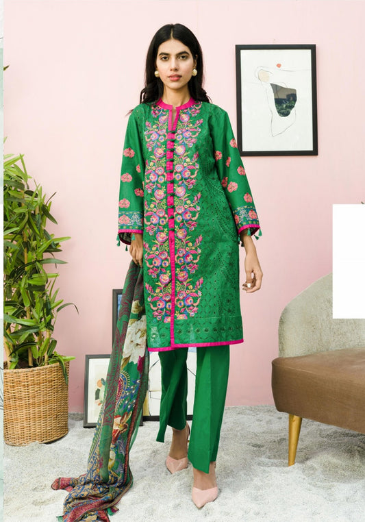 Blossom by Riaz Art Embroidered Slub Lawn 3pc Unstitched Dress - 06