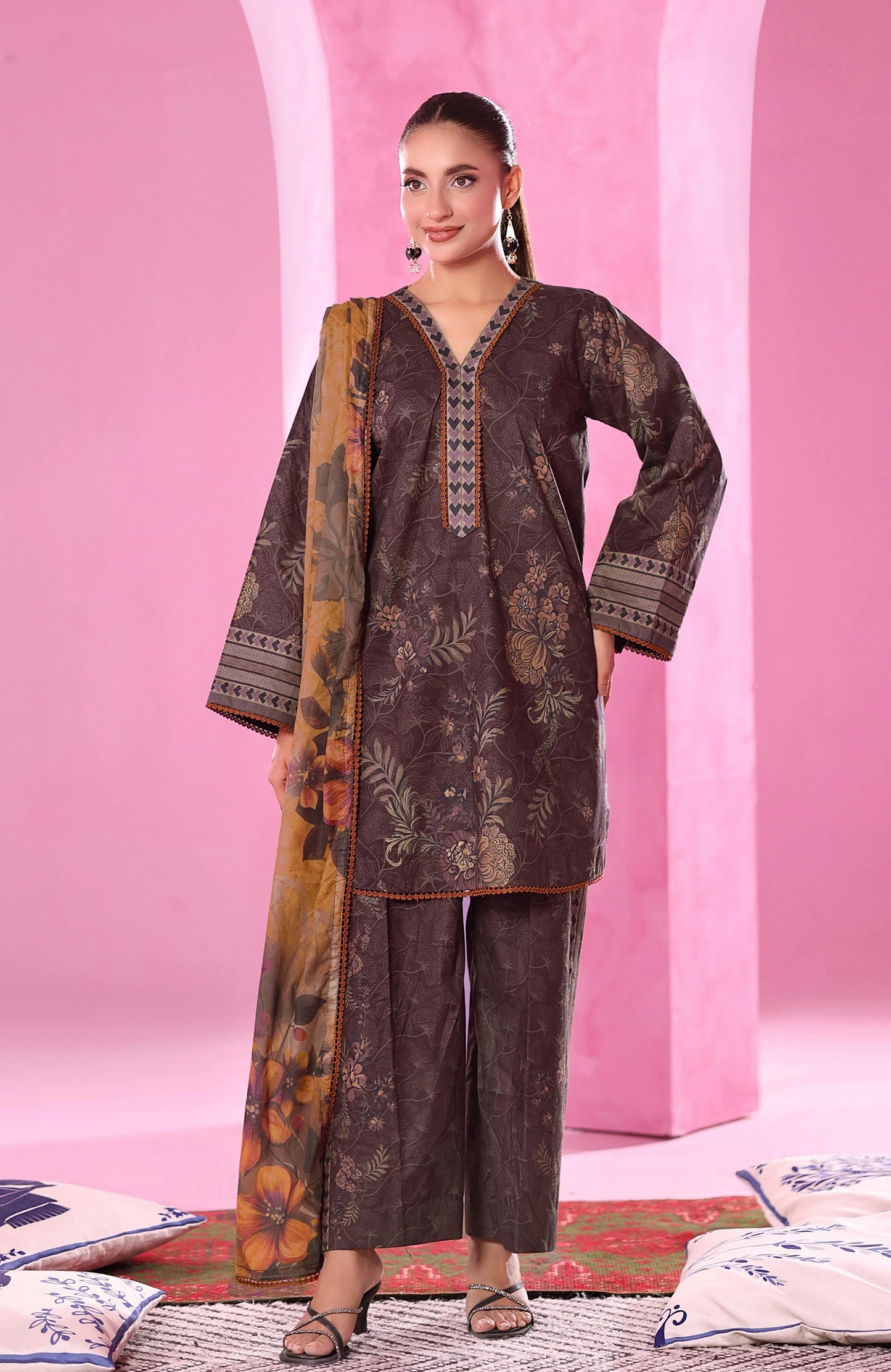 Coco Cords by Alzohaib Printed Cambric 3pc Dress Unstitched - CCC2-2507