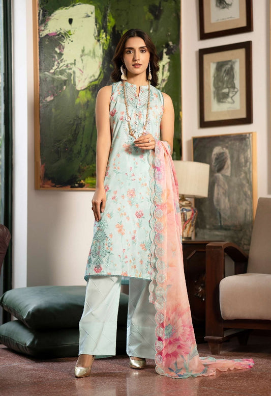 Mishaal by Gulljee Embroidered Lawn 3 piece Unstitched Dress - GJM11 - A07 - Summer Collection