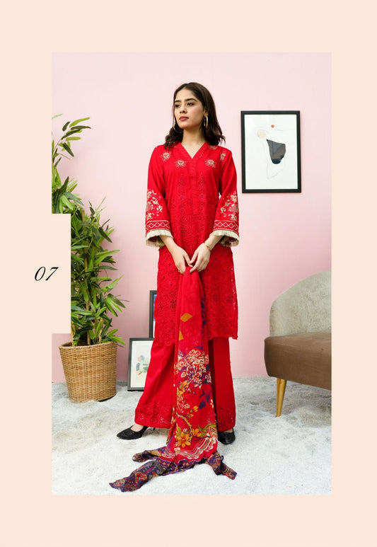 Blossom by Riaz Art Embroidered Slub Lawn 3pc Unstitched Dress - 07
