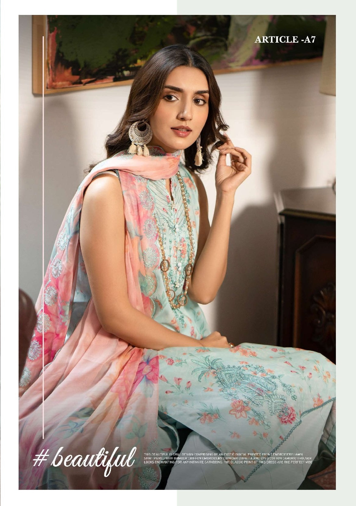 Mishaal by Gulljee Embroidered Lawn 3 piece Unstitched Dress - GJM11 - A07 - Summer Collection