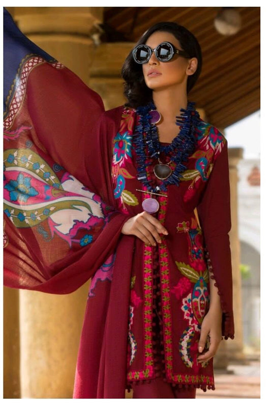 Sana Safinaz Embroidered 3 Piece Unstitched Suit with Woolen Shawl- 7B