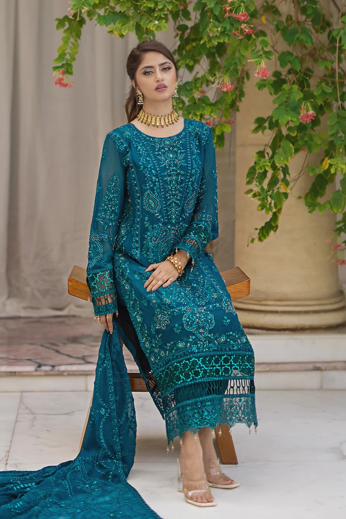 Ishq Aatish by Emaan Adeel Embroidered Chiffon Suits Unstitched 3 Piece EA23IA-07 Fareeda - Luxury Collection
