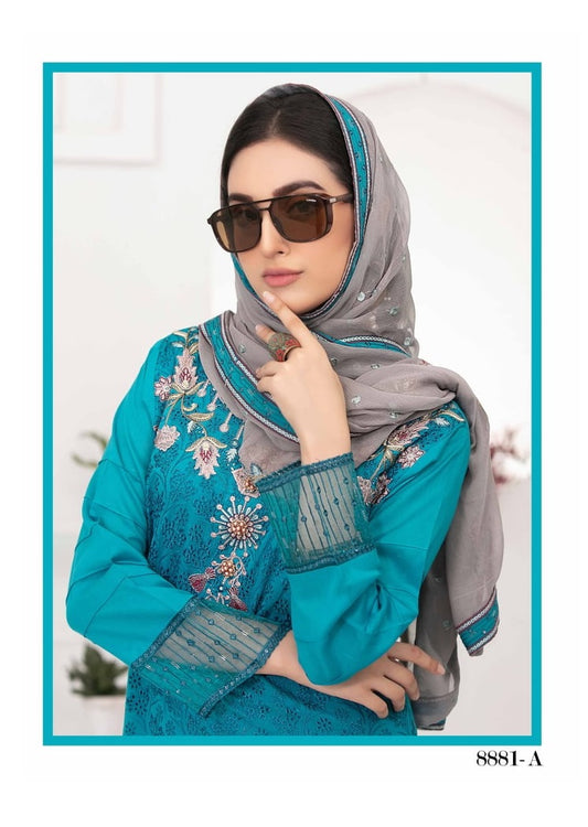 Ophelia by Tawakkal Chikankari Lawn 3pc Semi Stitched Dress - D-8881-a