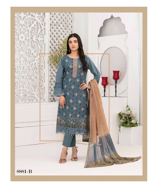 Ophelia by Tawakkal Chikankari Lawn 3pc Semi Stitched Dress - D-8881-b