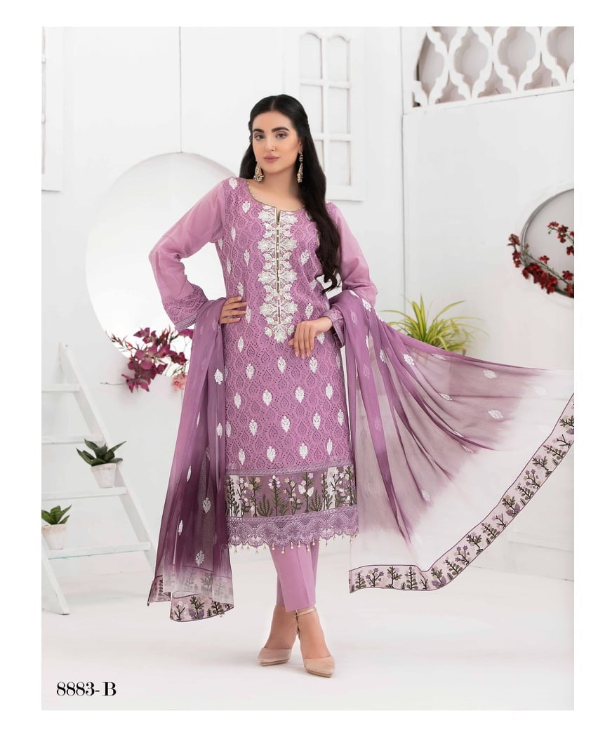 Ophelia by Tawakkal Chikankari Lawn 3pc Semi Stitched Dress - D-8883b