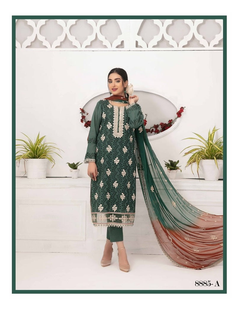 Ophelia by Tawakkal Chikankari Lawn 3pc Semi Stitched Dress - D-8885a