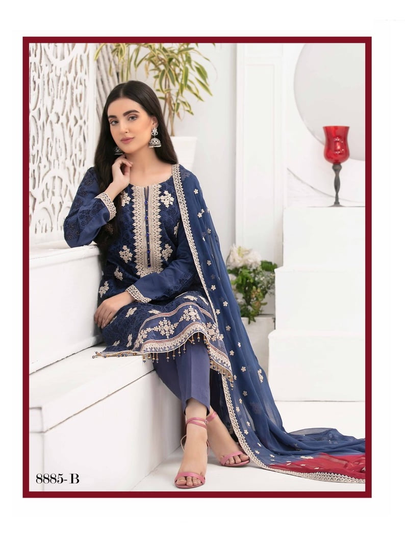 Ophelia by Tawakkal Chikankari Lawn 3pc Semi Stitched Dress - D-8885b