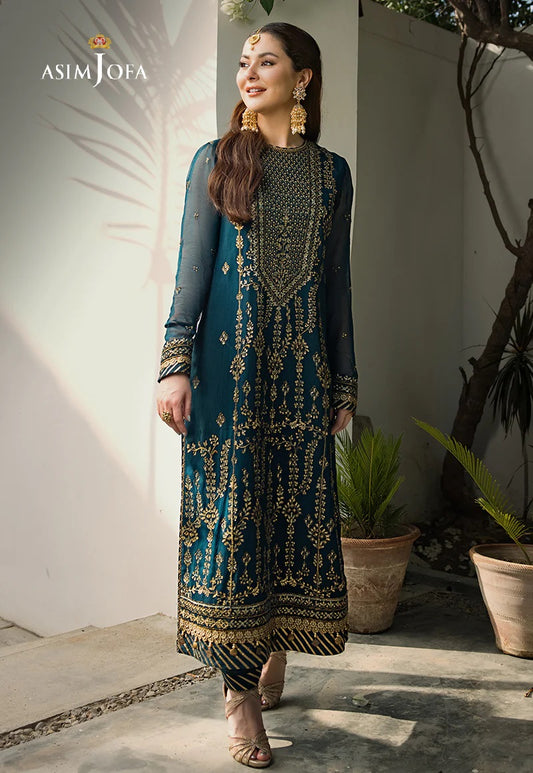 Asim Jofa Zari Sitara Embroidered Chiffon Unstitched 1 Piece Shirt - AJZS 08