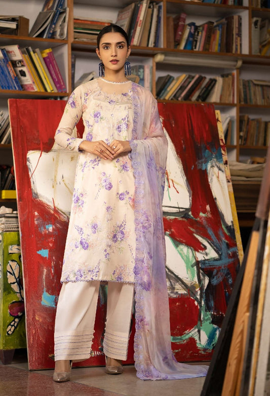 Mishaal by Gulljee Embroidered Lawn 3 piece Unstitched Dress - GJM11 - A08 - Summer Collection