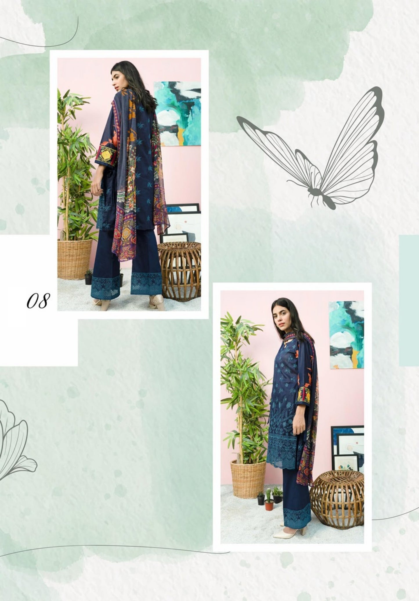 Blossom by Riaz Art Embroidered Slub Lawn 3pc Unstitched Dress - 08